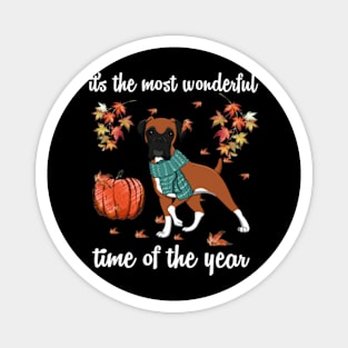 Boxer Dog Autumn Fall Most Wonderful Time Maple Gift Magnet